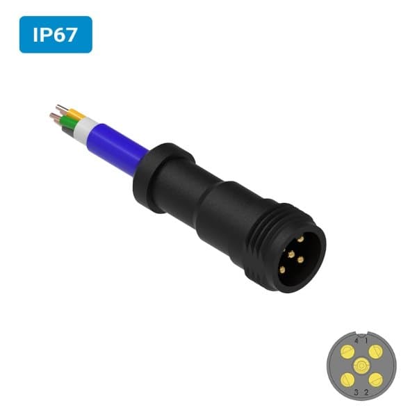 Conector injetado POM M16 macho para cabo IP67 10 amperes