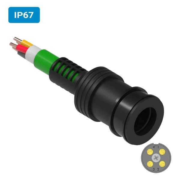 Conector injetado PVC M16 macho para cabo IP67 12 amperes