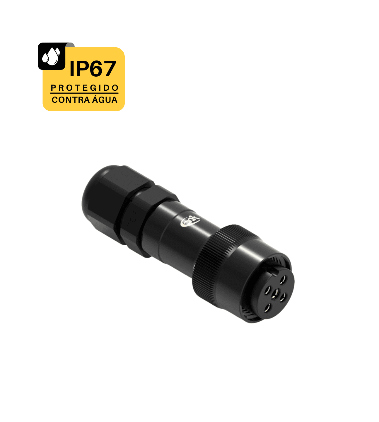 CONECTOR CABO CIRCULAR M16 RETO - 10 AMPERES - FÊMEA - PG7 - IP67 - ALUMÍNIO