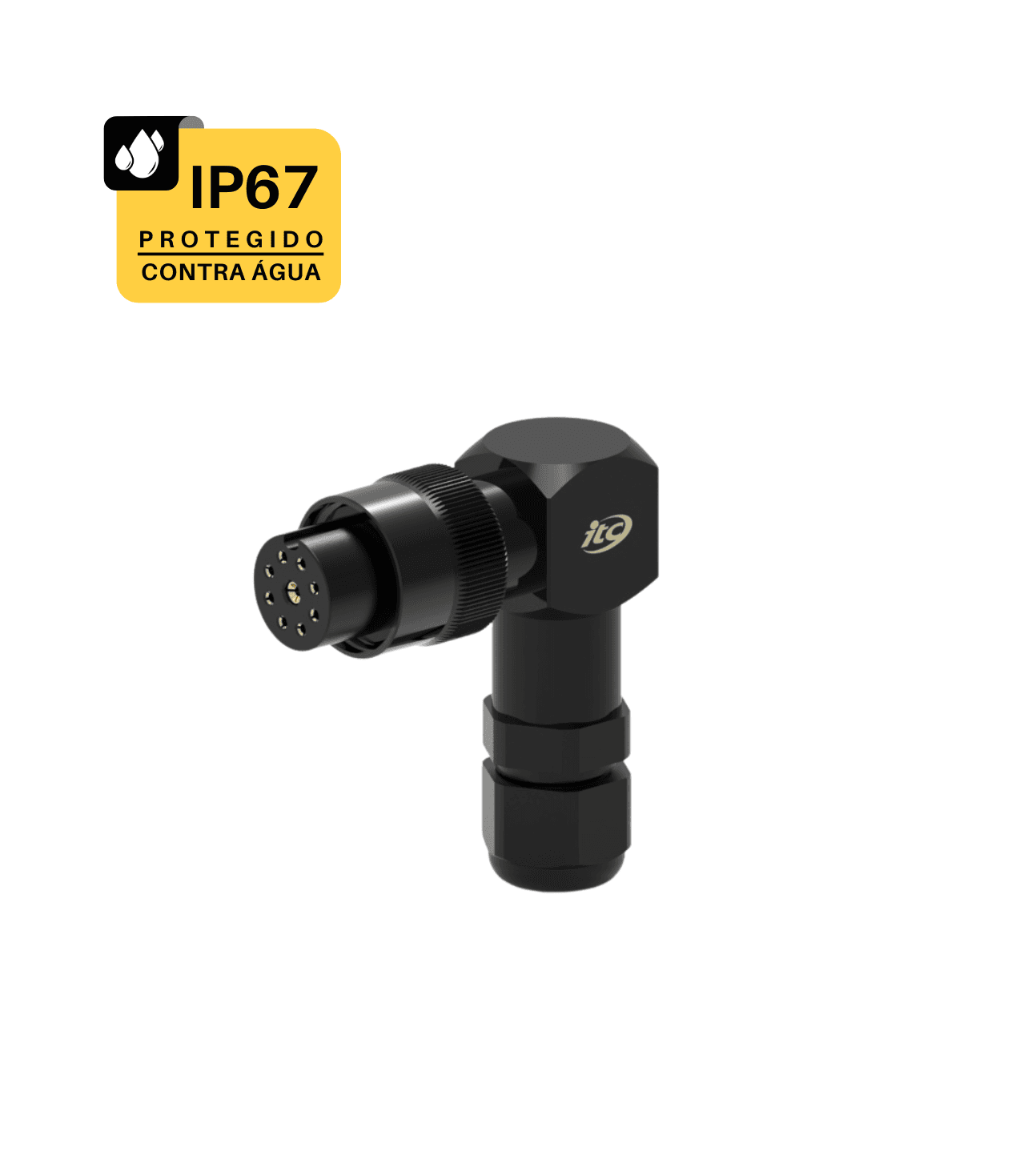 CONECTOR CABO CIRCULAR M16 90º - 3 AMPERES - FÊMEA - PG7 - IP67 - ALUMÍNIO