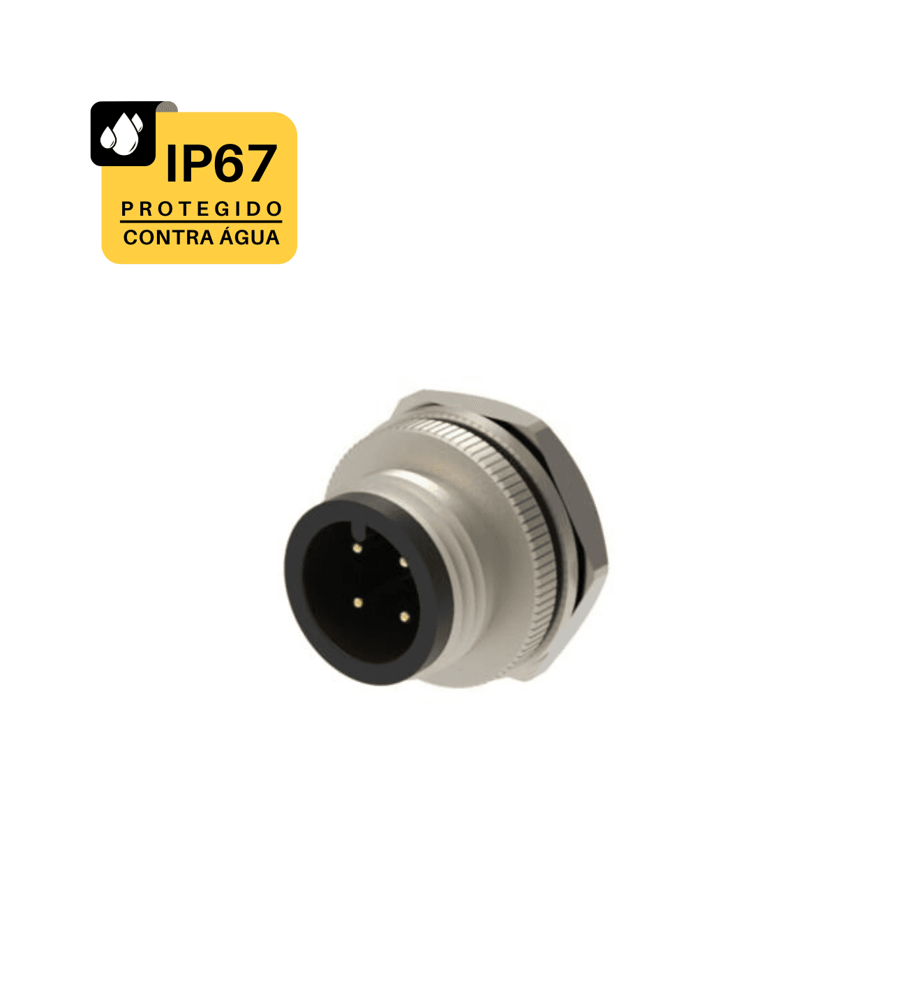 CONECTOR CABO CIRCULAR M12 RETO - 1 AMPERE - FÊMEA - PRENSA CABO ITC M12 - IP67 - LATÁO NIQUELADO 1,0 OURO