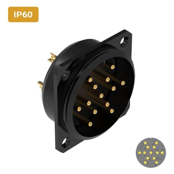 Conector M42 macho para painel quadrada IP60 20 amperes