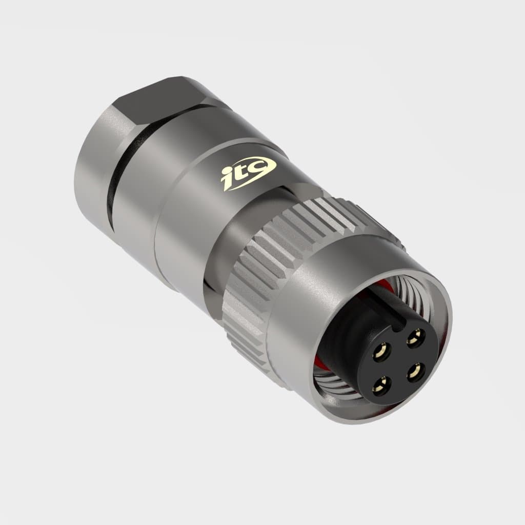 Conector Cabo Circular M12 reto 4 vias 1 Amper fêmea Prensa Cabo ITC M16 IP67 - Inox