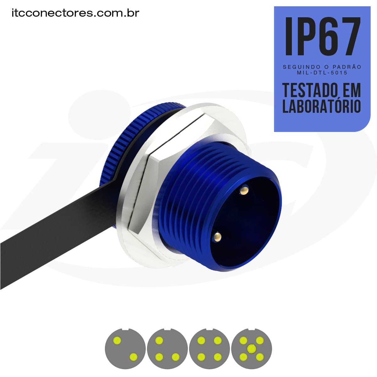 CONECTOR BASE REDONDA FLANGE DESLOCADA CIRCULAR M16 - 3 AMPERES - MACHO - IP67 - ALUMÍNIO PCI