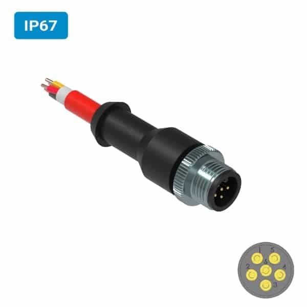 Conector injetado PVC M12 macho para cabo IP67 1 ampere