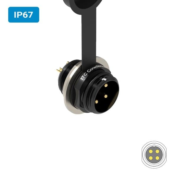 Conector M16 macho para painel redonda IP67 10 amperes
