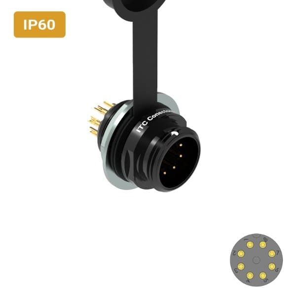 Conector M16 macho para painel redonda IP60 3 amperes