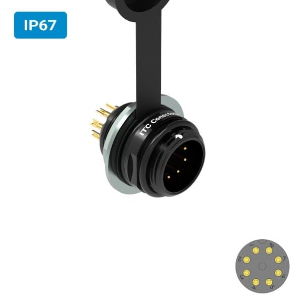 Conector M16 macho para painel redonda IP67 3 amperes