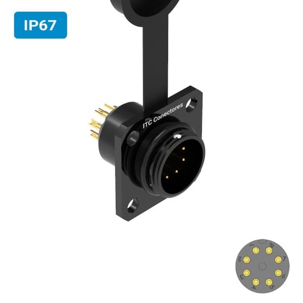 Conector M16 macho para painel quadrada IP67 3 amperes