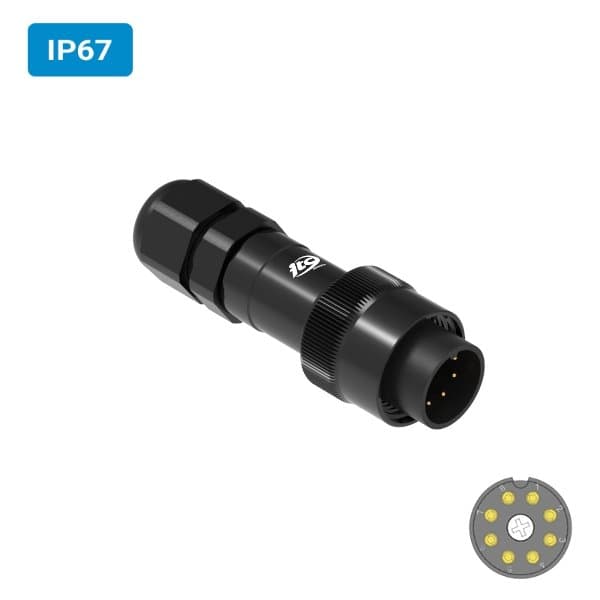 Conector M16 macho para cabo IP67 3 amperes