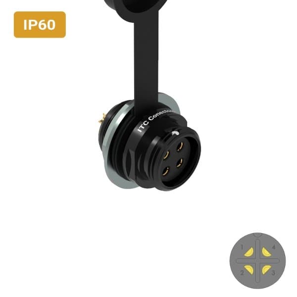 Conector M16 fêmea para painel redonda IP60 10 amperes