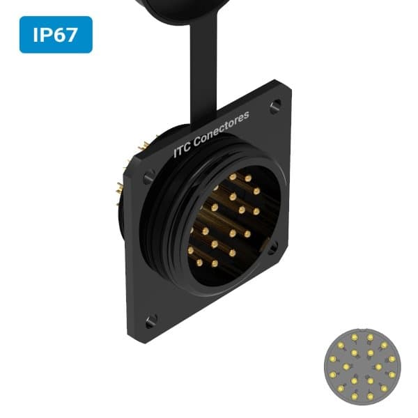 Conector M32 macho para painel quadrada IP67 10 amperes