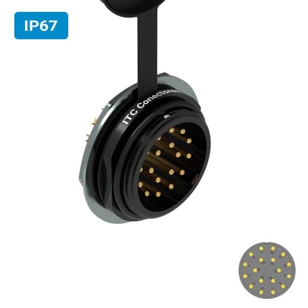 Conector M32 macho para painel redonda IP67 10 amperes