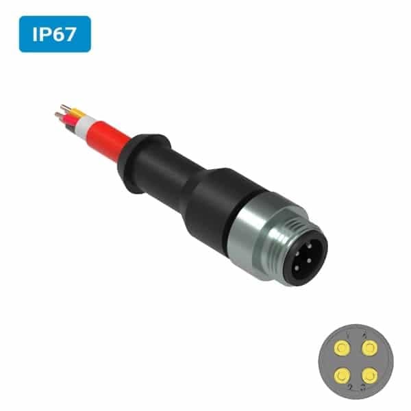 Conector injetado PVC M13 macho para cabo IP67 1 ampere