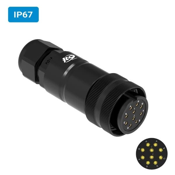 Conector militar H28 fêmea para cabo IP67 10 vias 6 amperes