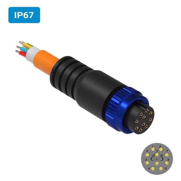 Conector injetado M16 fêmea para cabo IP67 3 amperes