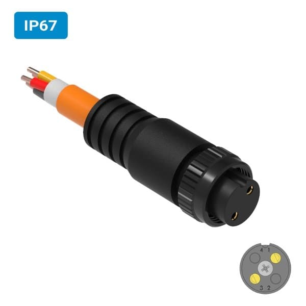 Conector injetado M16 fêmea para cabo IP67 10 amperes