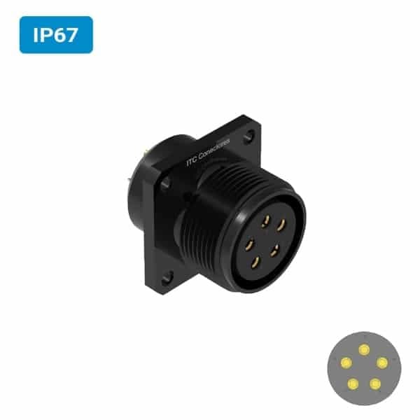 Conector militar H28 fêmea para painel IP67 15 amperes