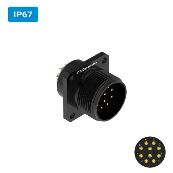 Conector militar H28 macho para painel IP67 10 vias 6 amperes