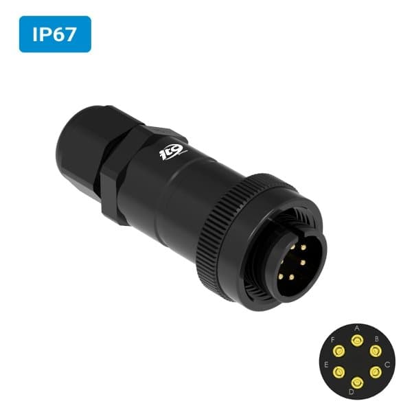 Conector militar H22 macho para cabo IP67 6 vias 6 amperes