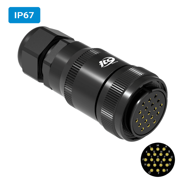 Conector militar H34 fêmea para cabo IP67 19 vias 6 amperes