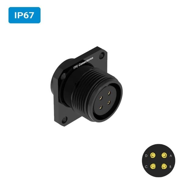 Conector militar H22 fêmea para painel IP67 6 amperes