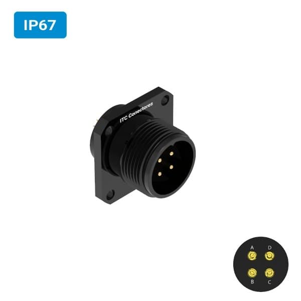 Conector militar H22 macho para painel IP67 6 amperes