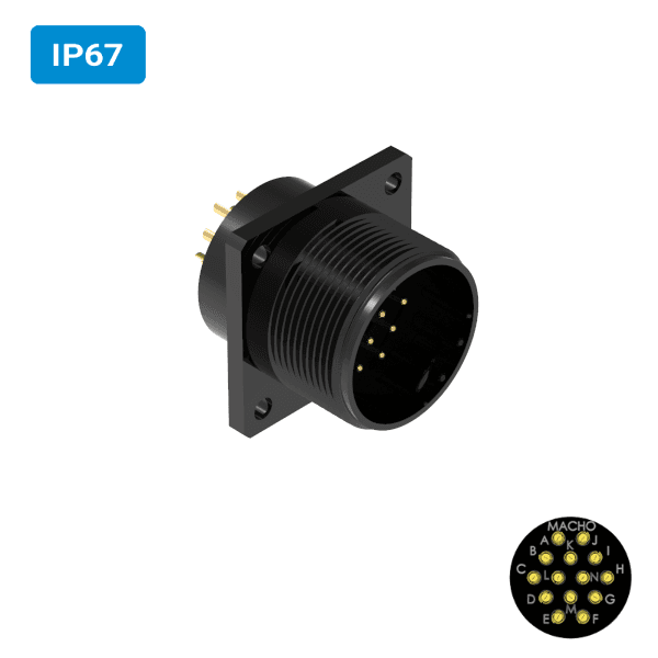 Conector militar H32 macho para painel IP67 14 vias 6 amperes